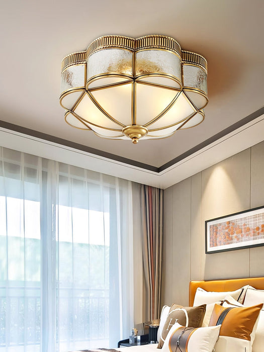 Brass Domed Flush Ceiling Lamp.