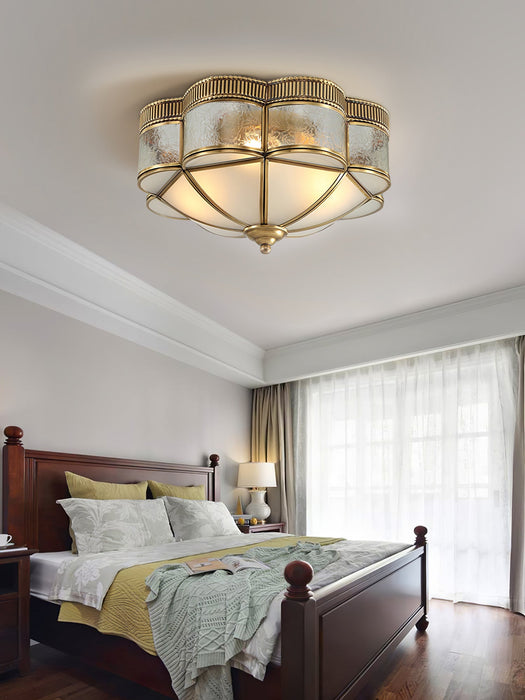 Brass Domed Flush Ceiling Lamp.