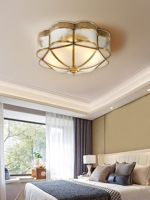 Brass Domed Flush Ceiling Lamp.