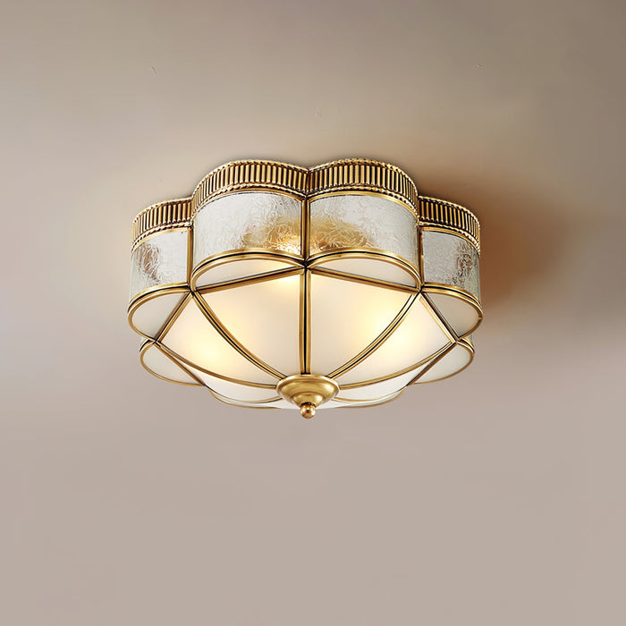 Brass Domed Flush Ceiling Lamp.