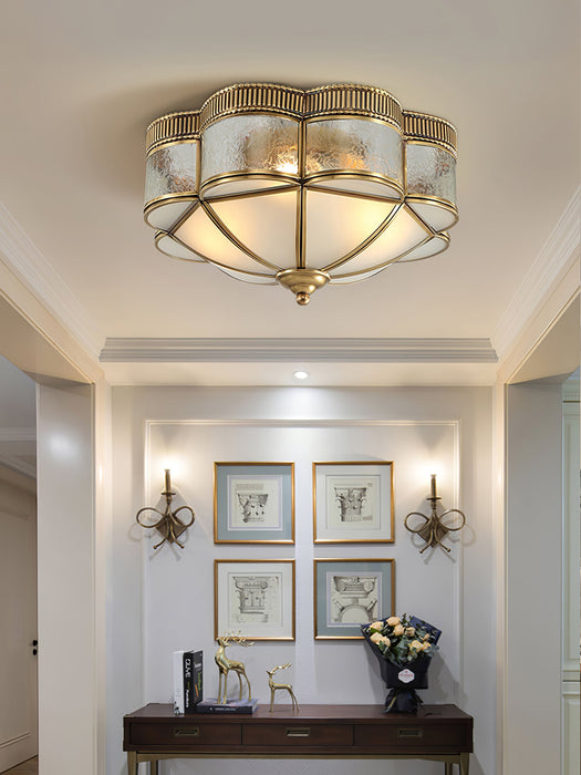 Brass Domed Flush Ceiling Lamp.