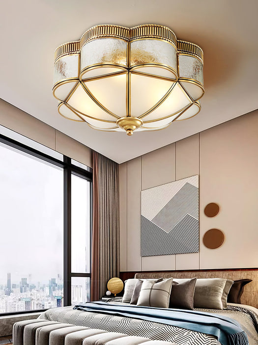 Brass Domed Flush Ceiling Lamp.