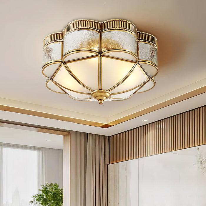 Brass Domed Flush Ceiling Lamp.