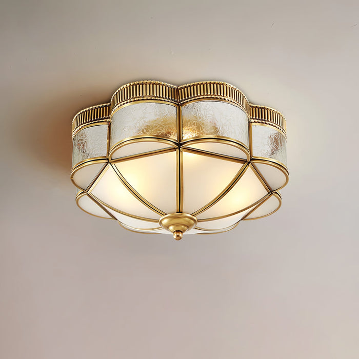 Brass Domed Flush Ceiling Lamp.