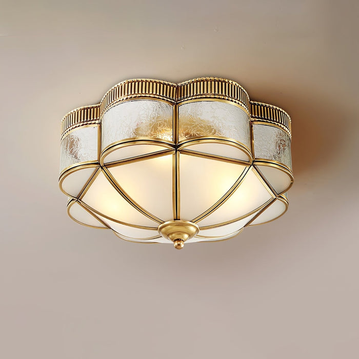 Brass Domed Flush Ceiling Lamp.