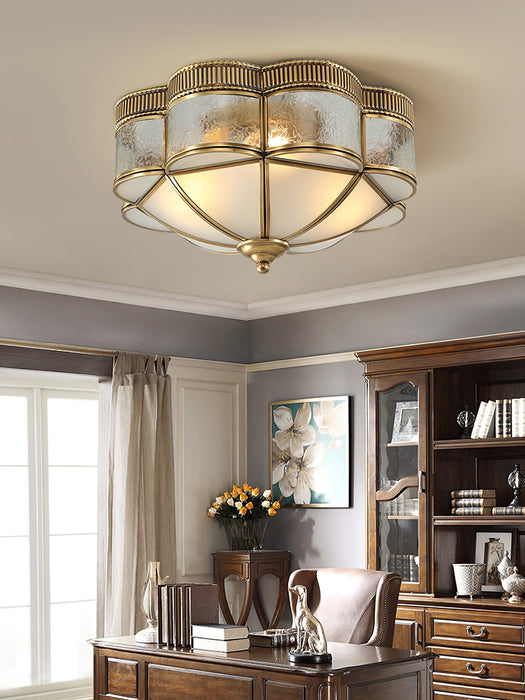 Brass Domed Flush Ceiling Lamp.