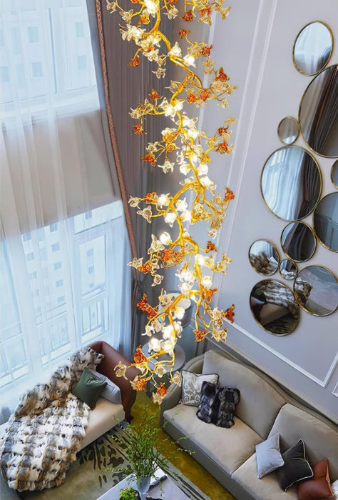 Brass Maple Branch Chandelier.