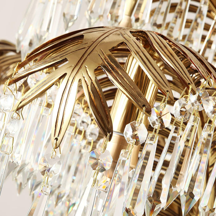 Brass Palm Leaf Crystal Chandelier-DWHOME