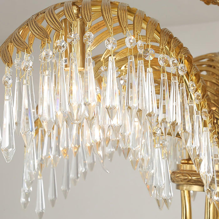 Brass Palm Leaf Crystal Chandelier-DWHOME