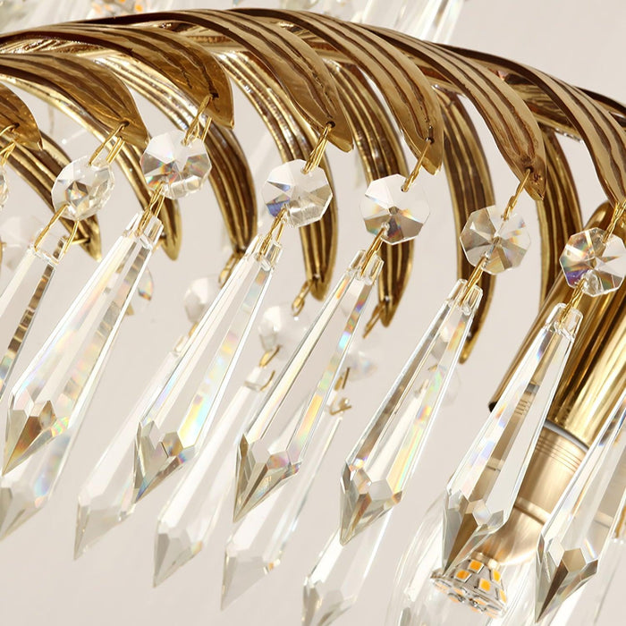 Brass Palm Leaf Crystal Chandelier-DWHOME