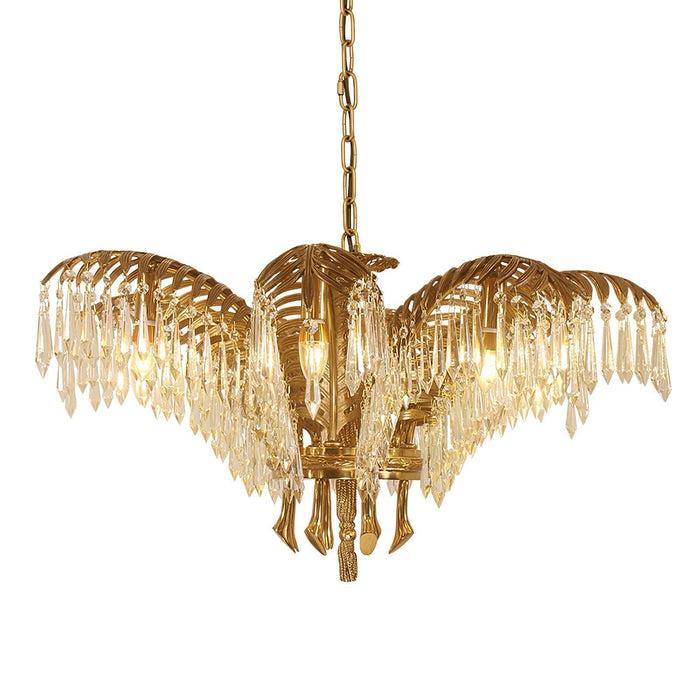 Brass Palm Leaf Crystal Chandelier-DWHOME