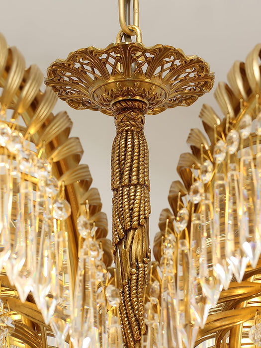 Brass Palm Leaf Crystal Chandelier-DWHOME