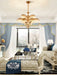 Brass Palm Leaf Crystal Chandelier-DWHOME