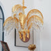 Brass Palm Leaf Crystal Chandelier-DWHOME