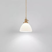 Brass Pleated Ceramic Pendant Lamp-DWHOME