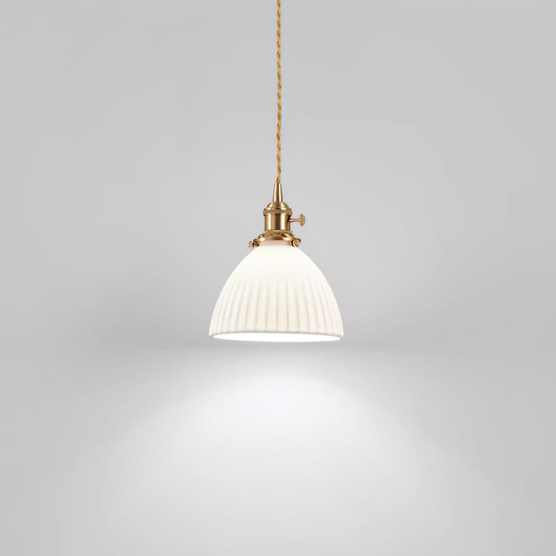 Brass Pleated Ceramic Pendant Lamp-DWHOME