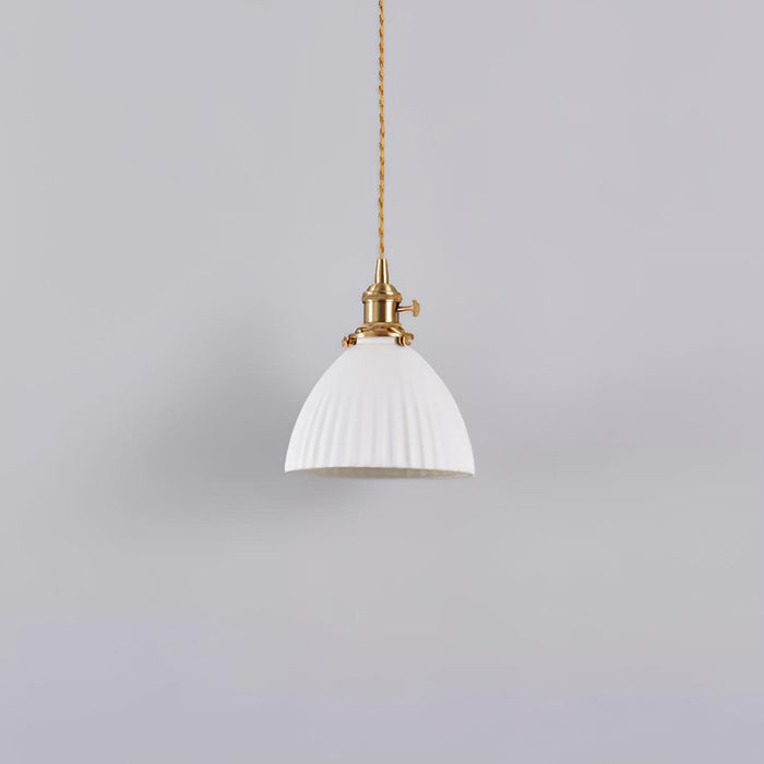 Brass Pleated Ceramic Pendant Lamp.