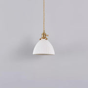 Brass Pleated Ceramic Pendant Lamp-DWHOME