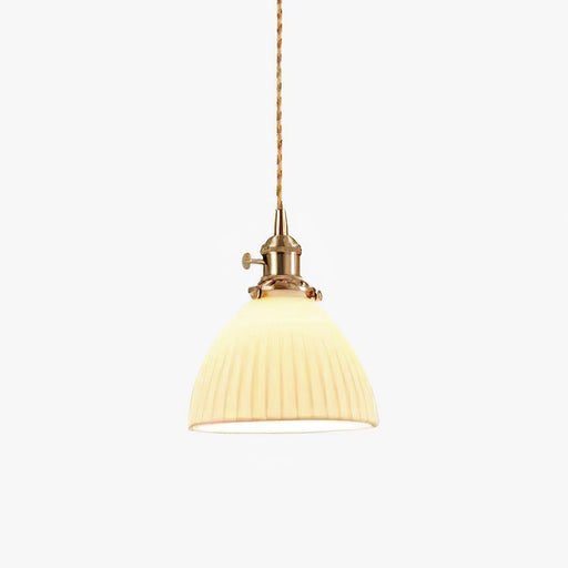 Brass Pleated Ceramic Pendant Lamp.