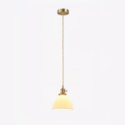 Brass Pleated Ceramic Pendant Lamp-DWHOME