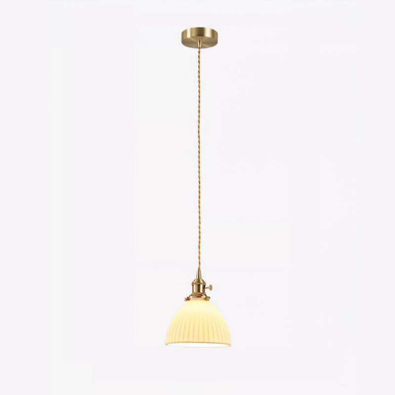 Brass Pleated Ceramic Pendant Lamp-DWHOME