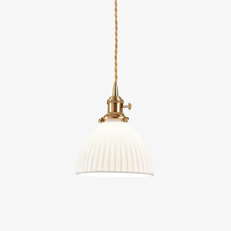 Brass Pleated Ceramic Pendant Lamp-DWHOME
