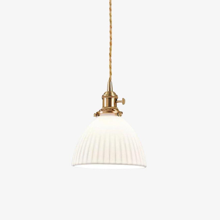 Brass Pleated Ceramic Pendant Lamp-DWHOME