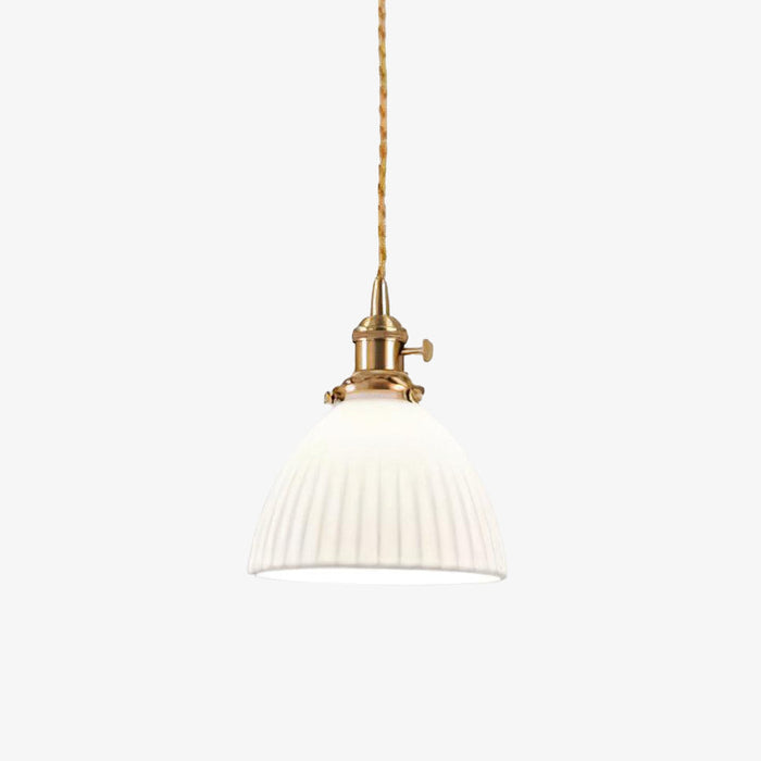 Brass Pleated Ceramic Pendant Lamp