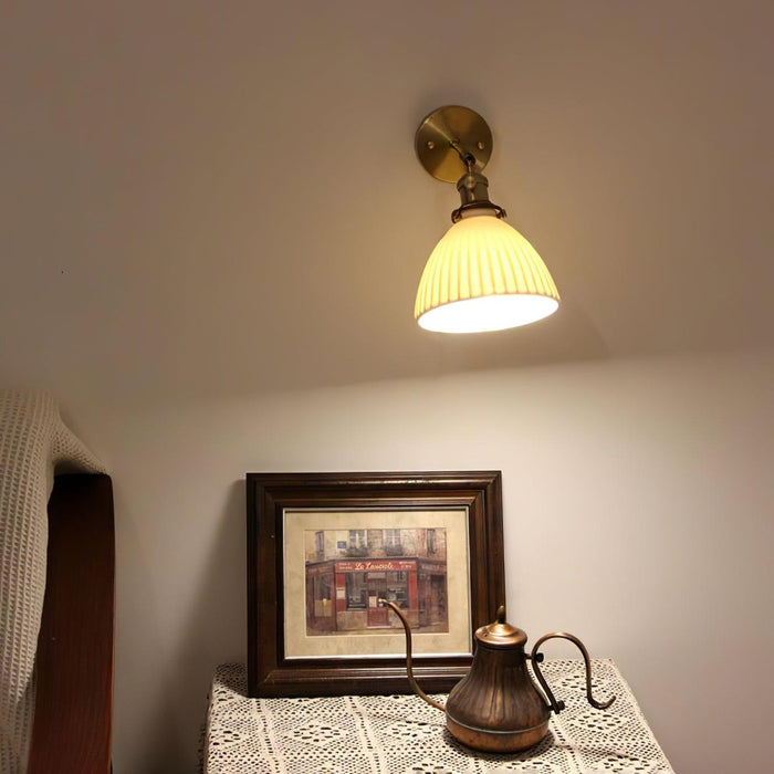 Brass Pleated Ceramic Wall Lamp.