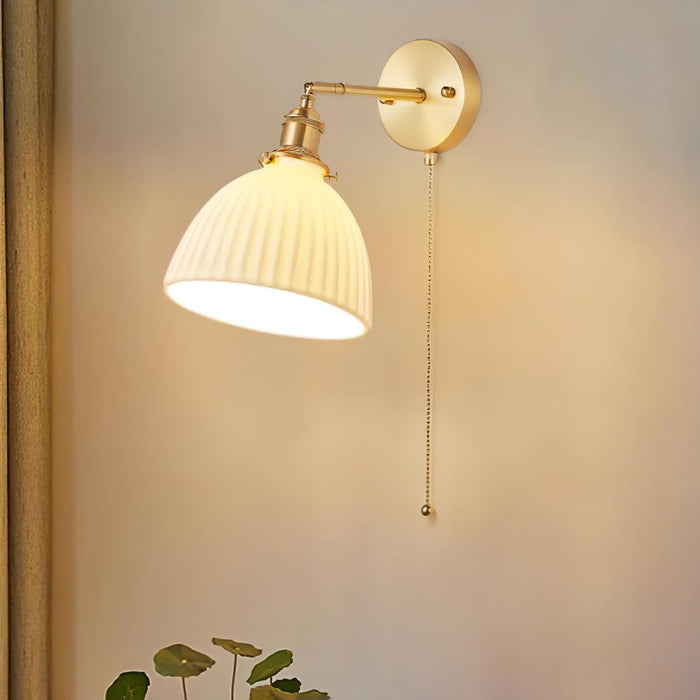 Brass Pleated Ceramic Wall Lamp.