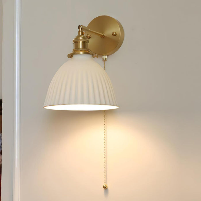 Brass Pleated Ceramic Wall Lamp.