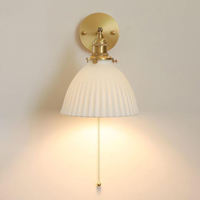 Brass Pleated Ceramic Wall Lamp.