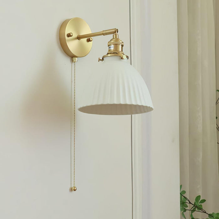 Brass Pleated Ceramic Wall Lamp.