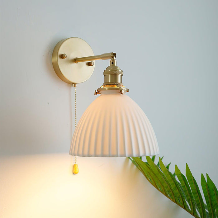 Brass Pleated Ceramic Wall Lamp - Vakkerlight