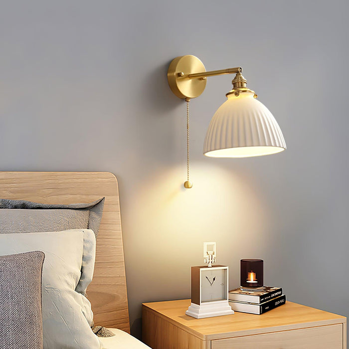 Brass Pleated Ceramic Wall Lamp.