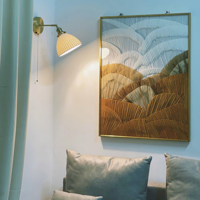 Brass Pleated Ceramic Wall Lamp.