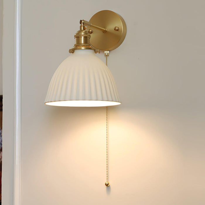 Brass Pleated Ceramic Wall Lamp.