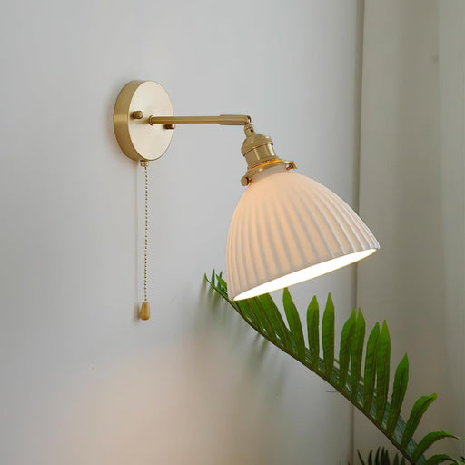 Brass Pleated Ceramic Wall Lamp.