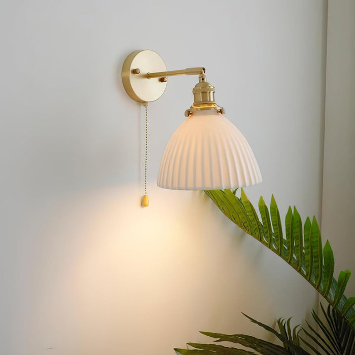 Brass Pleated Ceramic Wall Lamp-DWHOME