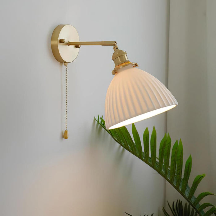 Brass Pleated Ceramic Wall Lamp.