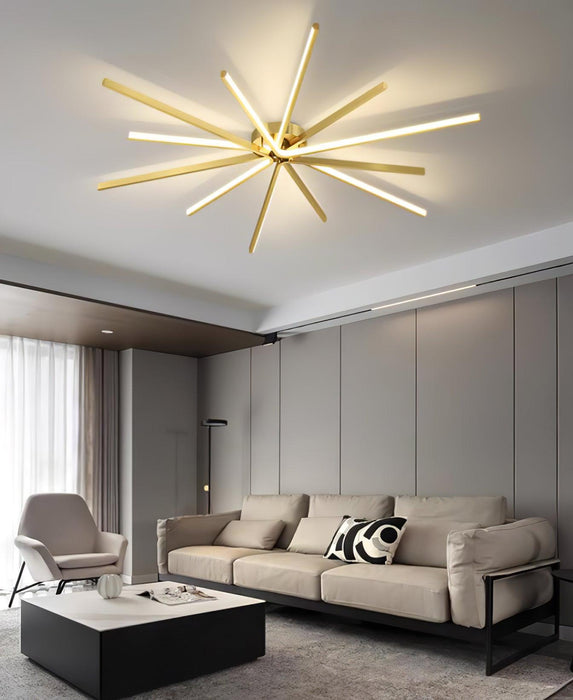 Brass Starbursts Ceiling Lamp.