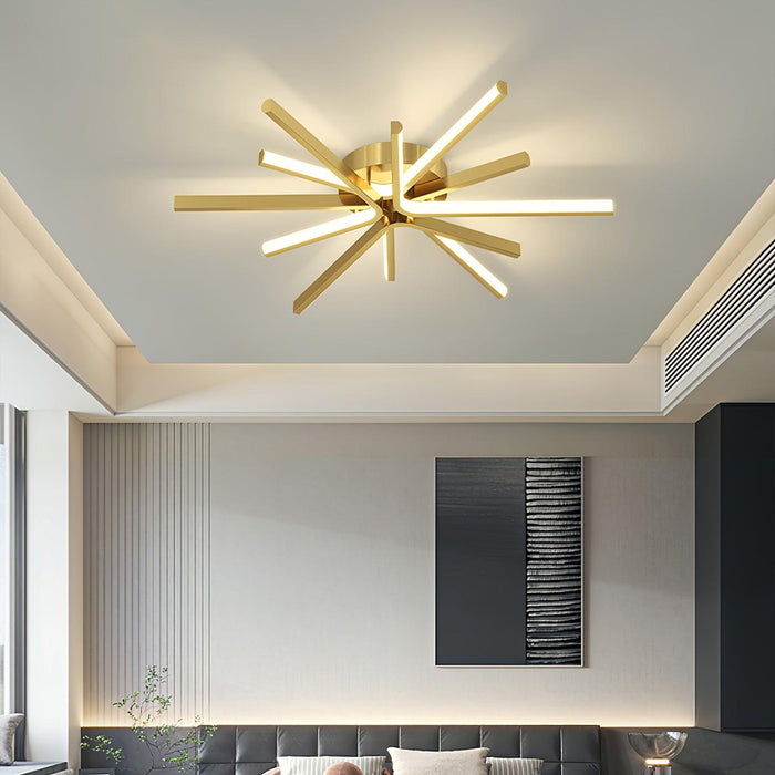 Brass Starbursts Ceiling Lamp.