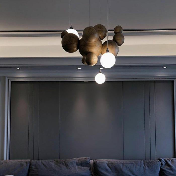 Bubble Wood Balls Chandelier-DWHOME