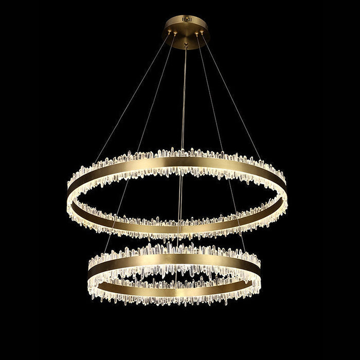 Double Round Rings Quartz Crystal Chandelier Hanging Modern Chandelier for Living Room-DWHOME