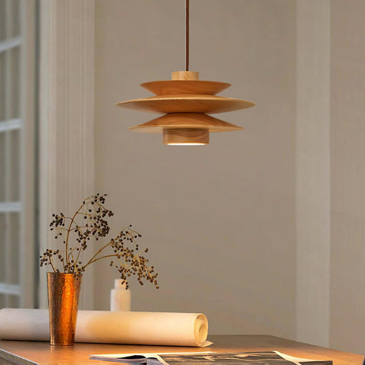 Cascade Wooden Disc Pendant Lamp.