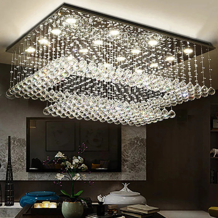 Cely Modern Raindrop Crystal Rectangle Chandelier.