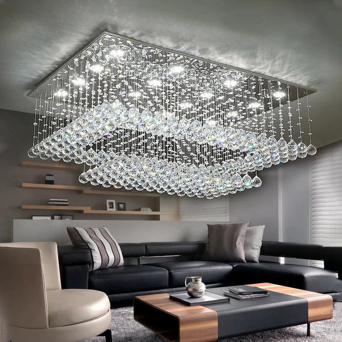 Cely Modern Raindrop Crystal Rectangle Chandelier.