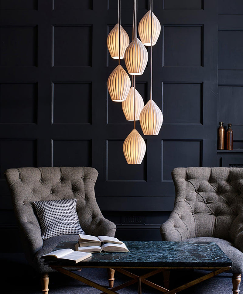 Ceramic Ribbed Pendant Light-DWHOME
