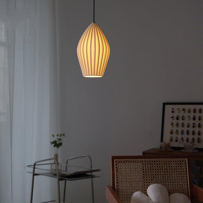 Ceramic Ribbed Pendant Light-DWHOME