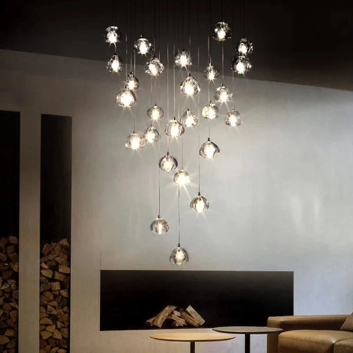 Clear Crystal Bubble Chandelier For High Ceiling Foyer.